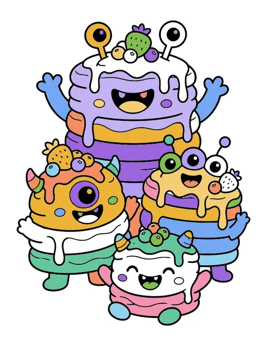 Monster Pancakes coloring page, colored in