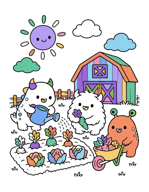 Monster Farm coloring page, colored in
