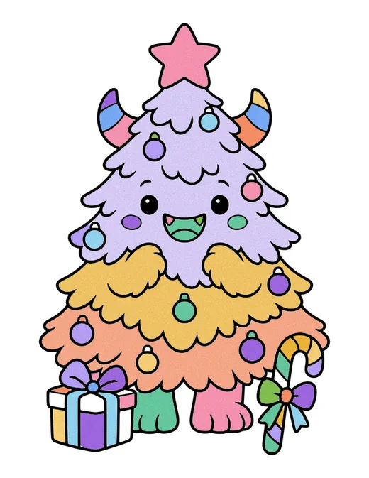 Monster Christmas Tree coloring page, colored in