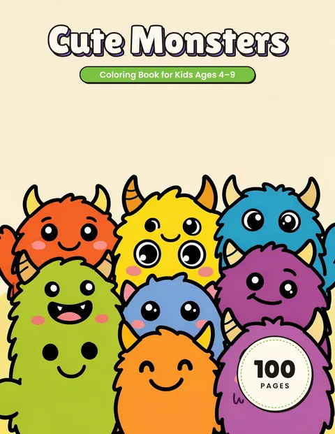 Cute Monsters coloring book cover