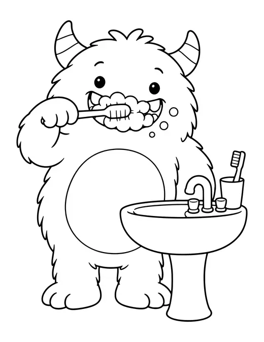 Monster Brushing Teeth coloring page
