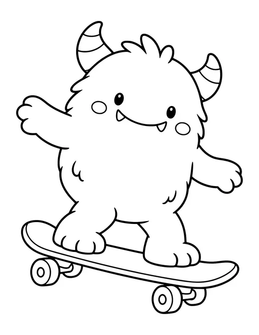 Monster on a Skateboard coloring page