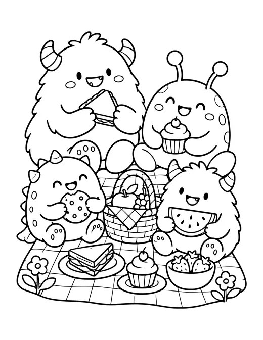 Monster Picnic coloring page