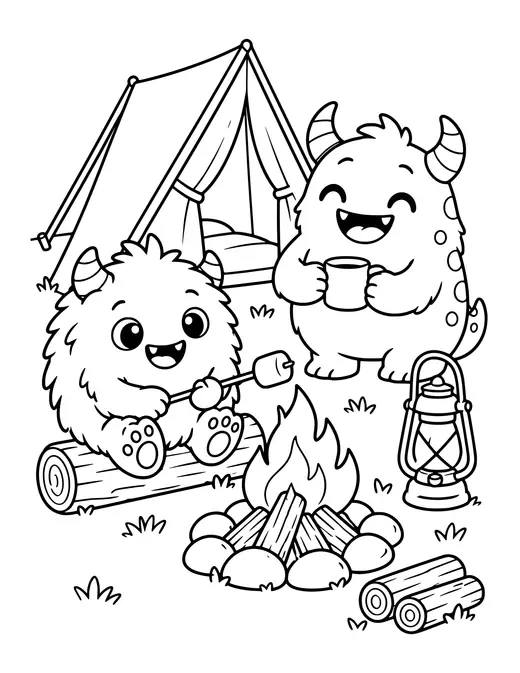 Monster Camping coloring page