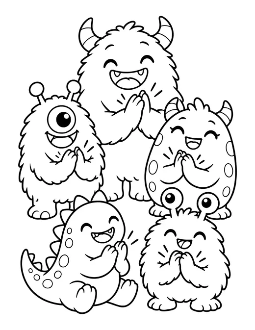 Monsters Clapping Hands coloring page