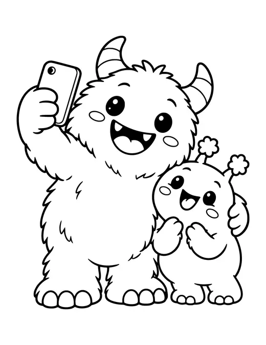 Monster Taking a Selfie coloring page