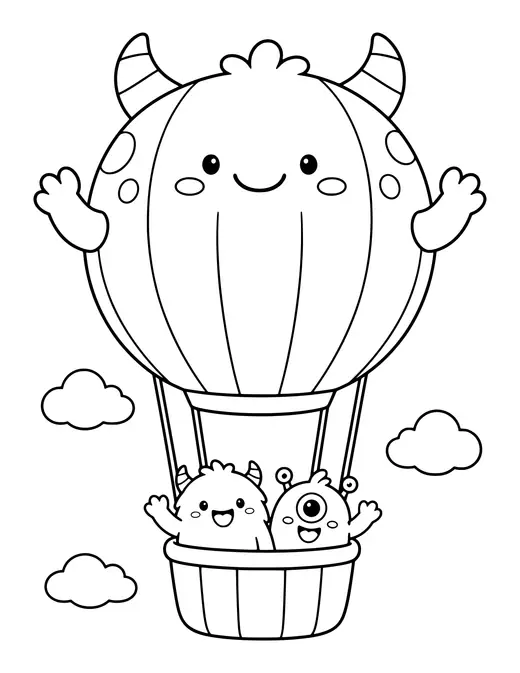 Monster Hot Air Balloon coloring page
