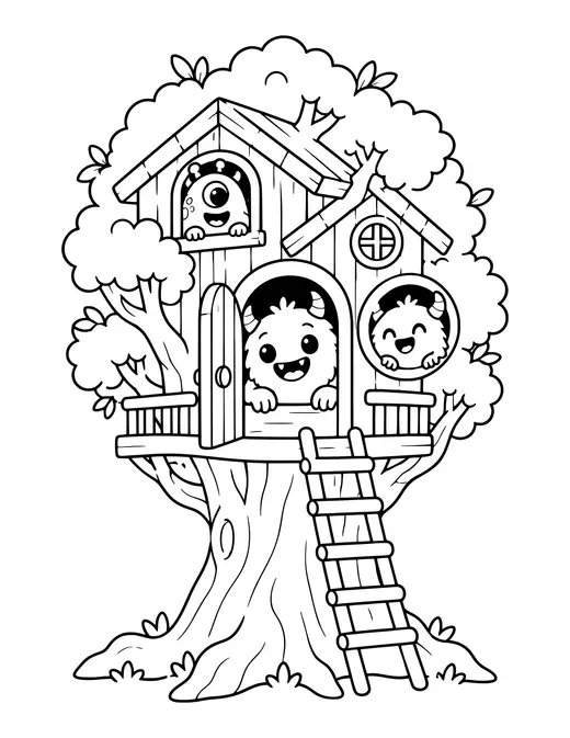 Monster Treehouse coloring page