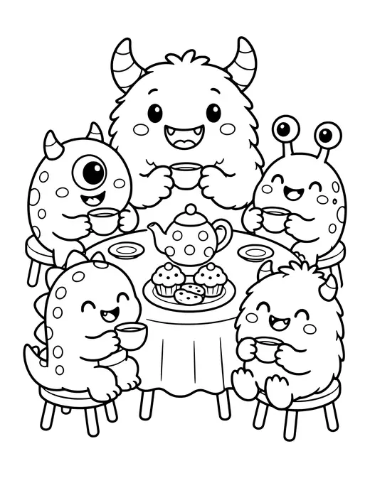 Monster Tea Time coloring page