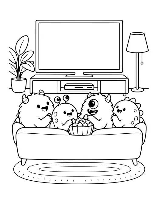 Monster Movie Night coloring page