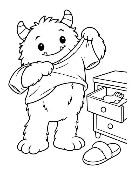 Monster Getting Dressed coloring page