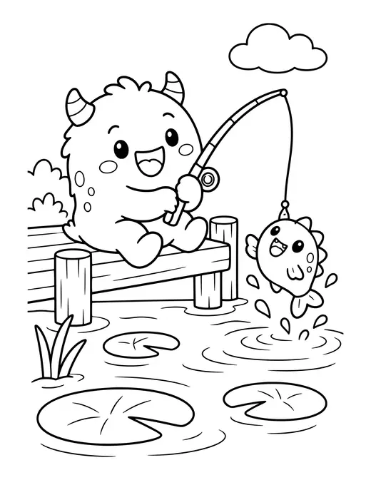 Monster Fishing coloring page