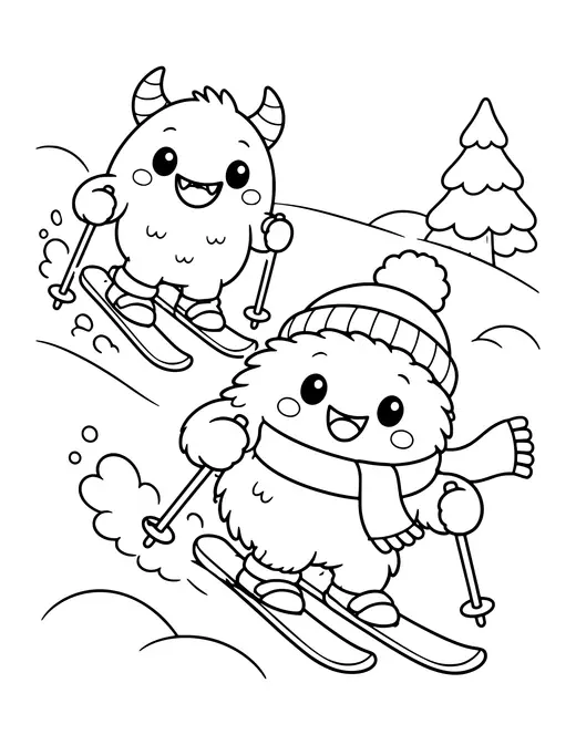 Monster Skiing coloring page