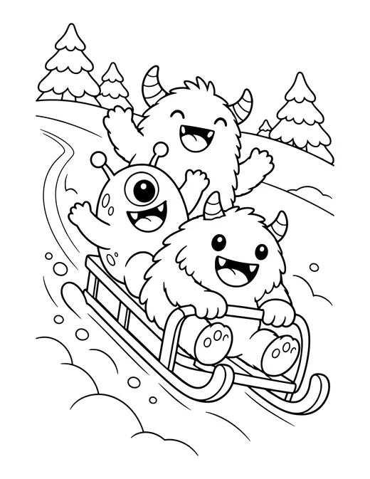Monster Sledding coloring page