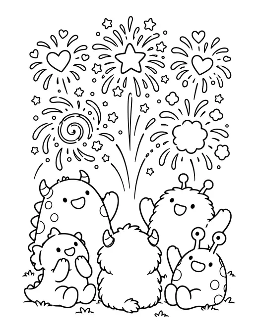 Monster Fireworks coloring page