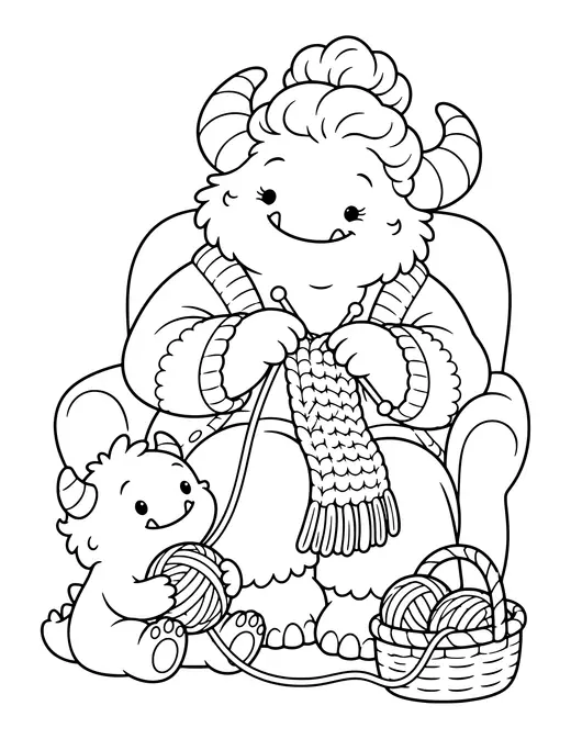 Monster Grandma Knitting coloring page