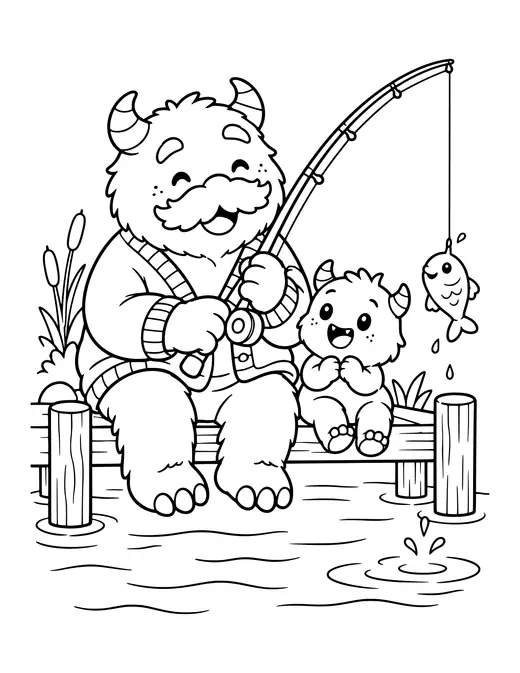 Monster Grandpa Fishing coloring page