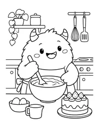Monster Baking a Cake coloring page