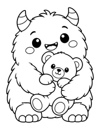 Monster Hugging a Teddy coloring page