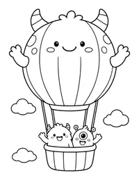 Monster Hot Air Balloon coloring page
