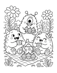 Monster Garden Party coloring page