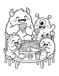 Monster Pizza Night coloring page