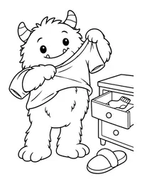 Monster Getting Dressed coloring page