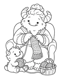Monster Grandma Knitting coloring page