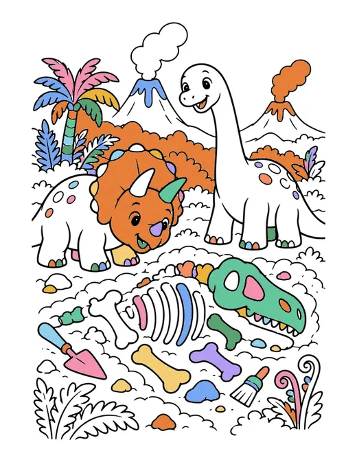 Fossil Dig Site coloring page, colored in