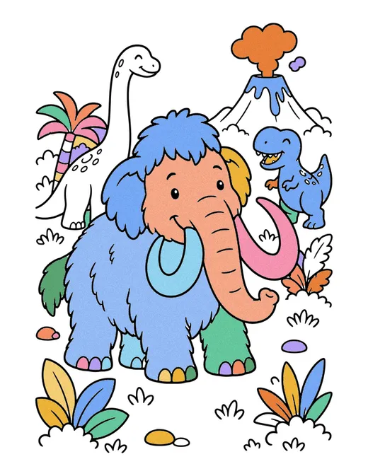 Woolly Mammoth coloring page, colored in