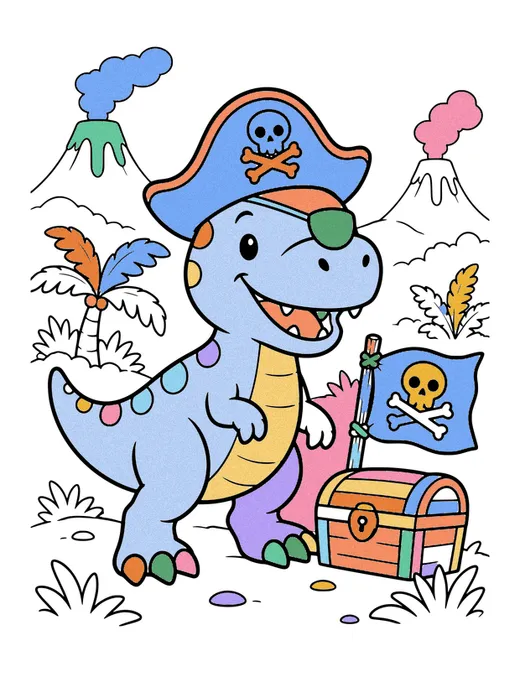 Dino Pirate coloring page, colored in