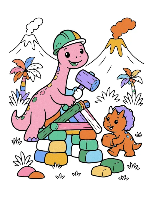 Dino Builder coloring page, colored in
