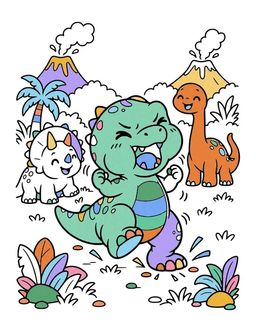 Baby T-Rex Tantrum coloring page, colored in