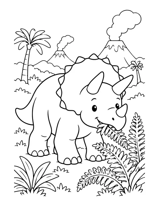 Triceratops Eating Ferns coloring page