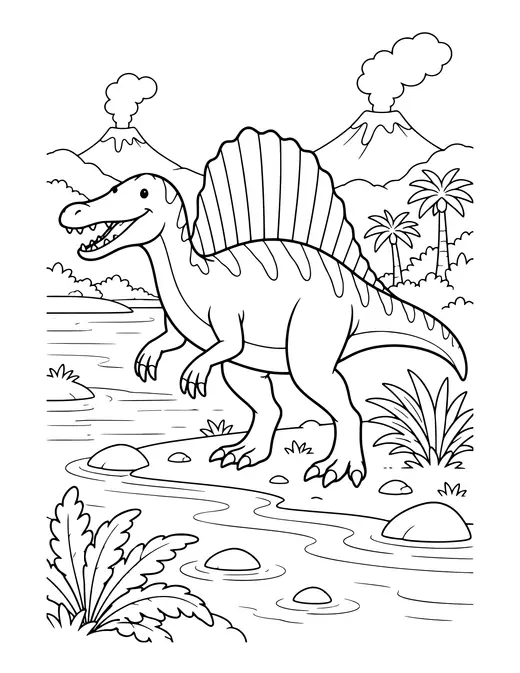 Spinosaurus by the River coloring page