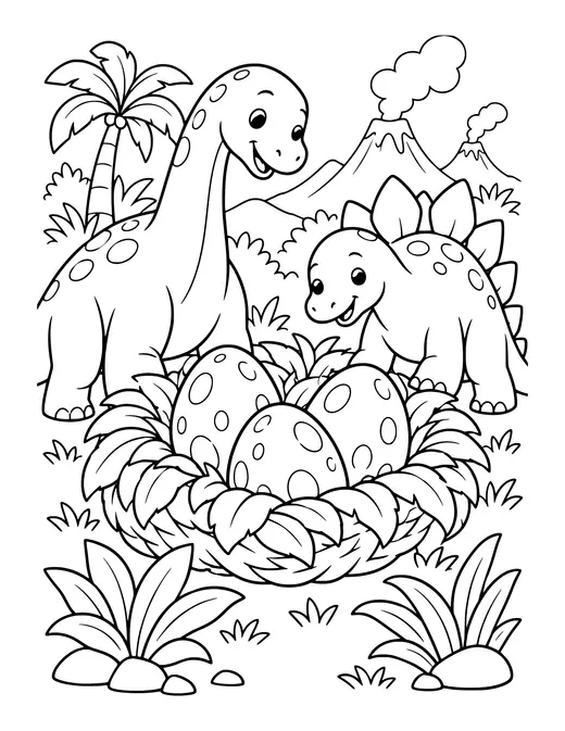 Dino Nest with Eggs coloring page