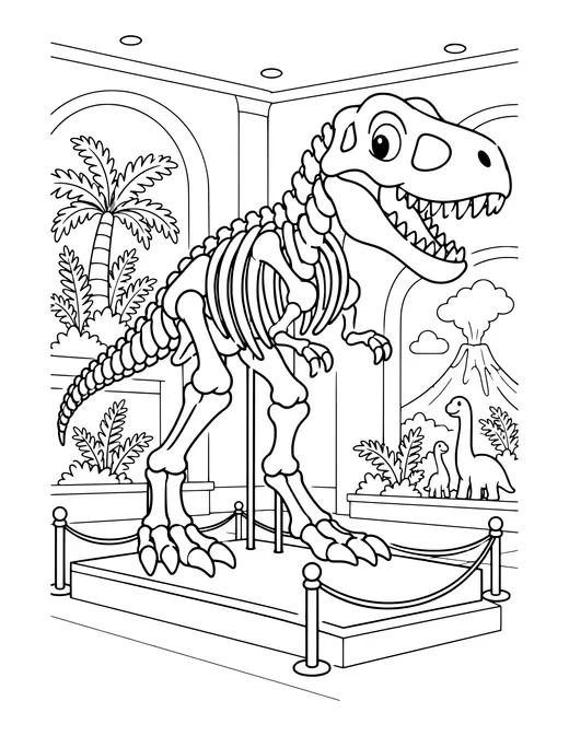 T-Rex Skeleton in a Museum coloring page