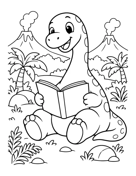 Dino Reading a Book coloring page