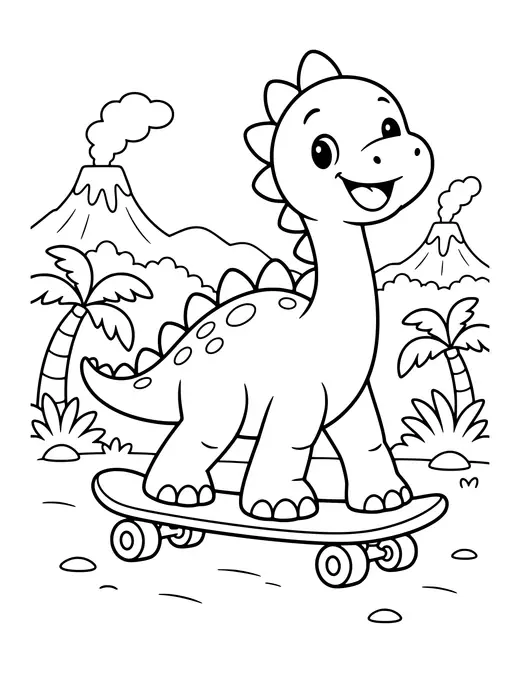 Dino on a Skateboard coloring page