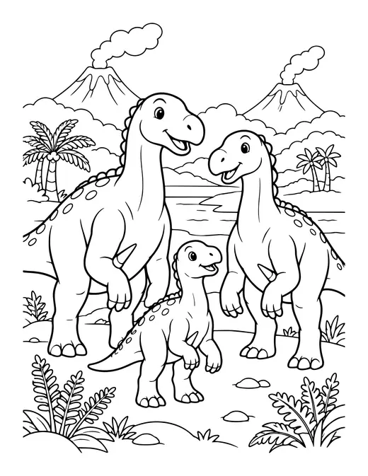 Iguanodon Family coloring page