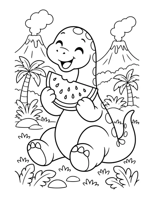 Dino Eating Watermelon coloring page