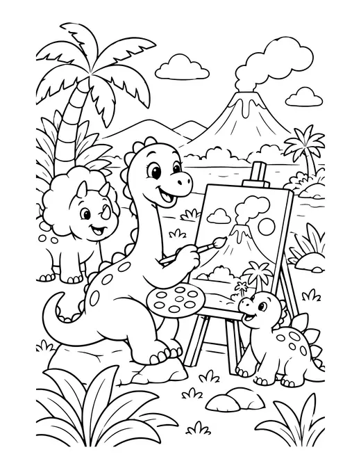 Dino Painting a Picture coloring page