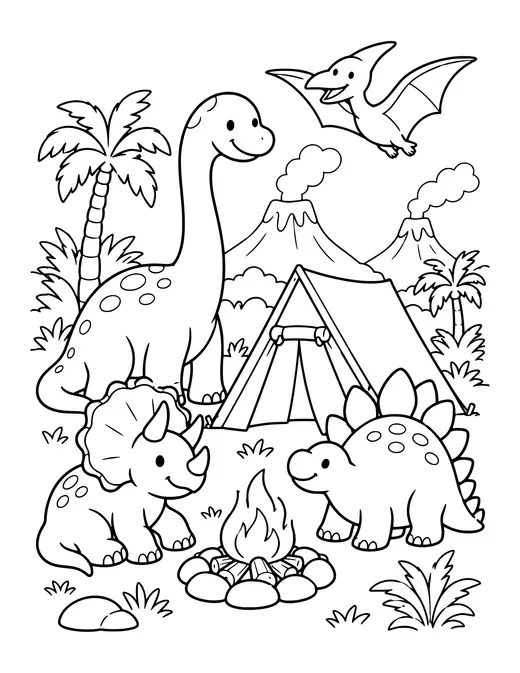 Dino Camping coloring page