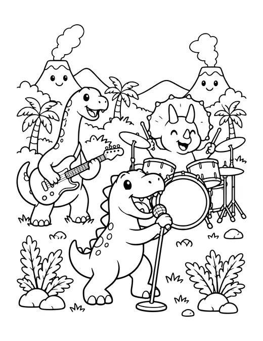 Dino Rock Band coloring page