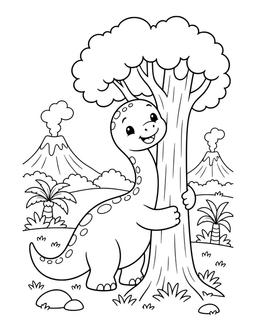 Dino Hugging a Tree coloring page