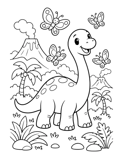 Dino and Butterflies coloring page