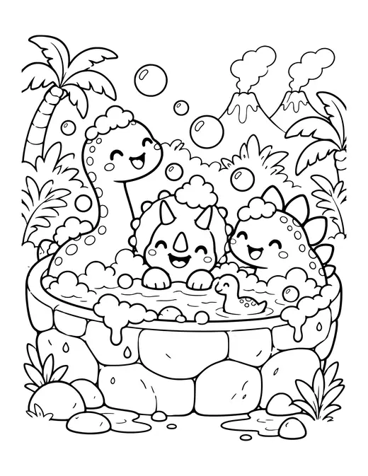 Dino Bubble Bath coloring page