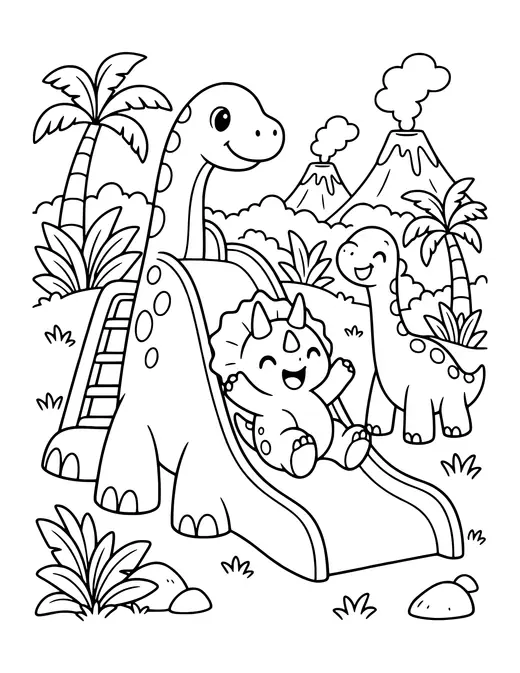 Dino Slide at the Park coloring page