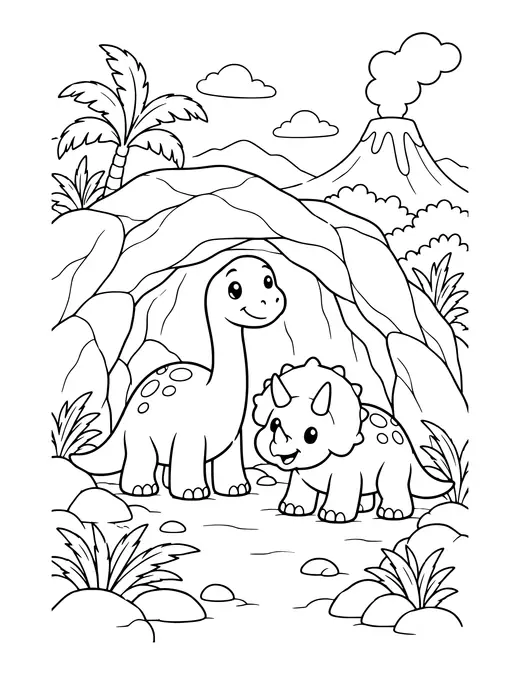 Dino Cave Shelter coloring page