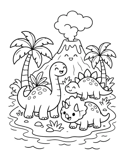 Dino Volcano Island coloring page